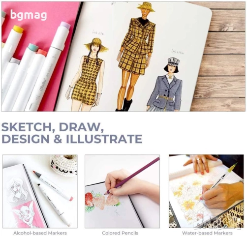 Ohuhu скицник 175x165mm,60 страници/30 листа-200g/m²-Твърди корици-Блок за рисуване, снимка 2 - Ученически пособия, канцеларски материали - 52187215