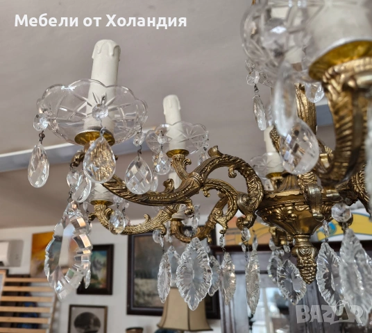 Месингов полилей за 12 крушки, снимка 5 - Полилеи - 53084023