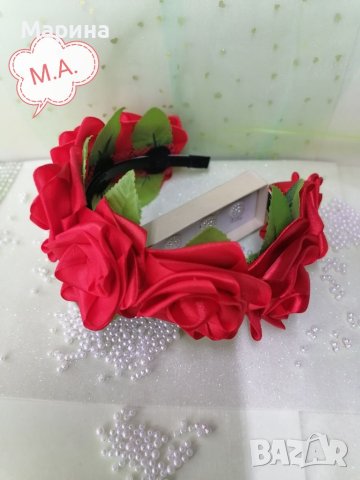 Красива Диадема " 7 червени рози", снимка 3 - Шноли, диадеми, ленти - 41588748