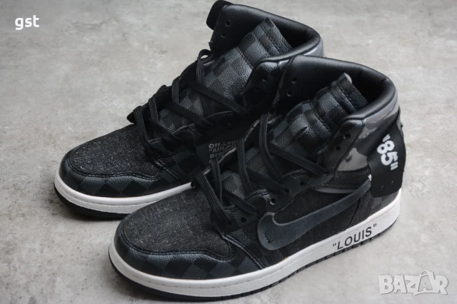 Уникални Редки Маратонки Nike Air Jordan 1 x Off Whit x LV Louis Vuitton All Black Кецове , снимка 9 - Маратонки - 50476851
