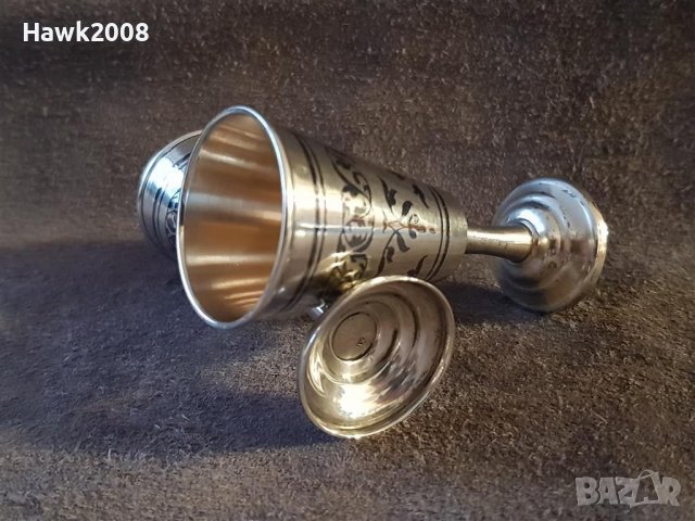 Сребърни сребро с позлата и ниело чифт руски перфектни чашки чаша, снимка 9 - Антикварни и старинни предмети - 39567516