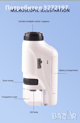 Комплект мини джобен микроскоп 60 до 120x преносим лабораторен микроскоп с LED светлина, снимка 5 - Други - 40932477