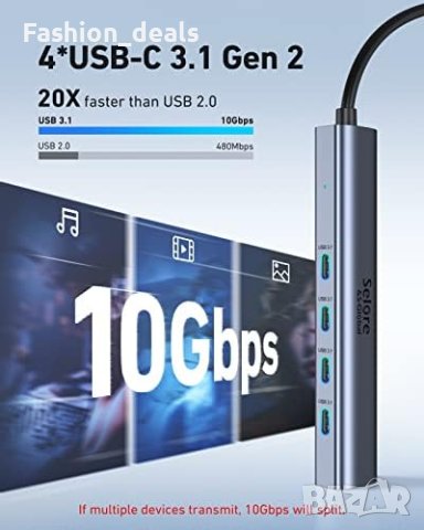 Нов 10Gbps USB C разклонител 5 в 1 USB C хъб с 100W захранване, снимка 9 - Друга електроника - 41762812