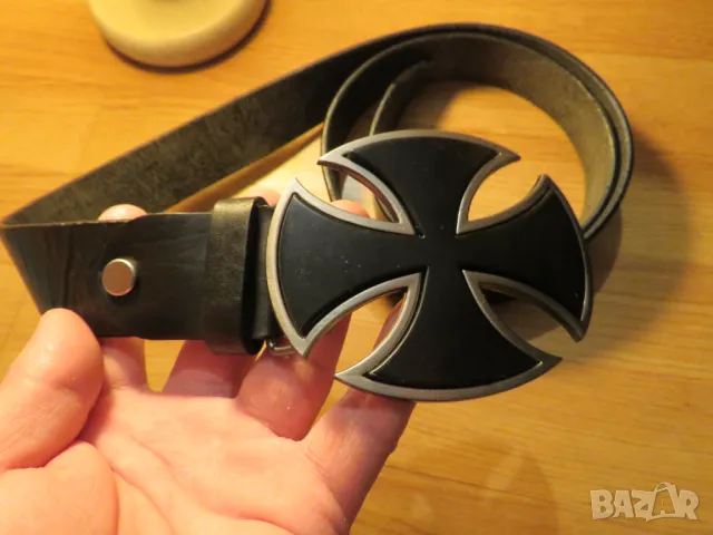 Щатски Моторджийски колан колан за мотор с черен малтийски кръст рокерски колан, снимка 3 - Колани - 49936659
