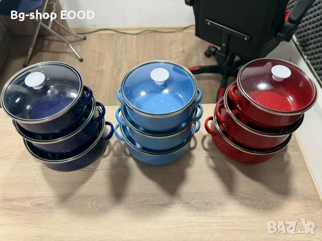 ПРОМО!! Комплект от 3 броя Емайлирани Тенджери + Стъклени Капаци, снимка 10 - Съдове за готвене - 53743726