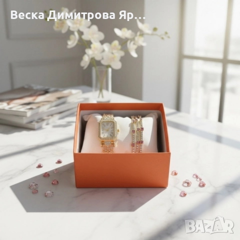 Луксозен дамски комплект: часовник и гривни в златист цвят, снимка 2 - Бижутерийни комплекти - 52561826