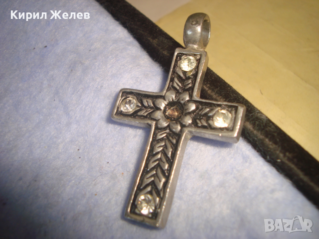 ПОСРЕБРЕН ВИНТИДЖ ФЛОРАЛНО ОРНАМЕНТИРАН НАГРЪДЕН КРЪСТ с КРИСТАЛИ 24777, снимка 5 - Колиета, медальони, синджири - 36365190