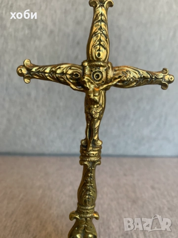 стар настолен бронзов  кръст, снимка 3 - Антикварни и старинни предмети - 53850160