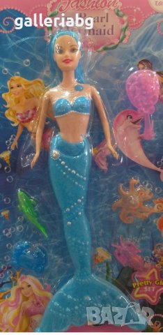 Кукла на русалка с морски животни в син цвят