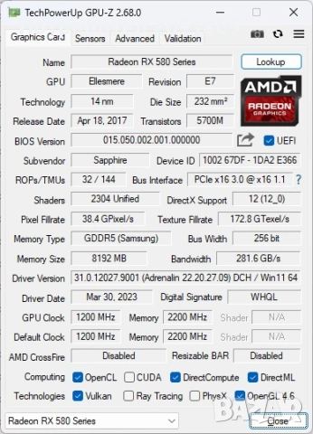 Видеокарта SAPPHIRE NITRO+ Radeon RX 580 8GB LE, снимка 4 - Видеокарти - 53652345