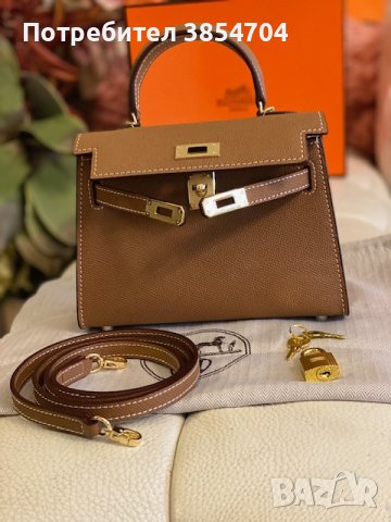 чанта Ермес Mini Kelly 19*Кели*HERMES KELLY 19 CRAIE Epsom Gold Hardware, снимка 7 - Чанти - 42350028