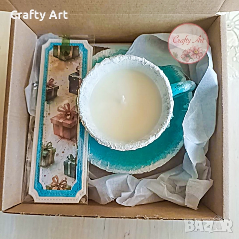 Соева свещ в порцеланова чашка за Коледа, снимка 3 - Декорация за дома - 52402991