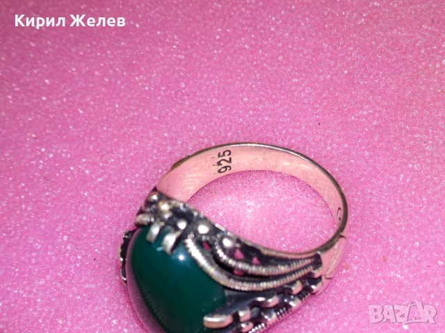 КРАСИВ СКЪПОЦЕНЕН АВТОРСКИ СРЕБЪРЕН ПРЪСТЕН СРЕБРО 925 с ШЛИФОВАН ХРИЗОПРАЗ и ПЕЧАТ на ЮВЕЛИРА 43354, снимка 3 - Пръстени - 44393980