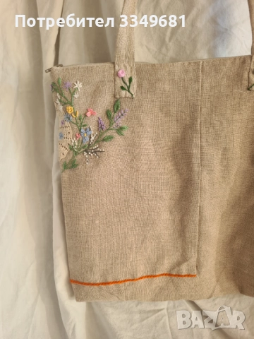 Lenena canta s ricna broderia(35-40sm), снимка 4 - Ръчно изработени сувенири - 51728343