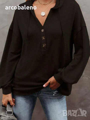 Дамско горнище с качулка Ежедневен свободен едноцветен суичър, 4цвята , снимка 10 - Суичъри - 44793379