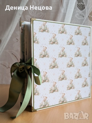 Детски ръчно изработен албум за снимки зелени мечета, подарък за погача, подарък за дете, рожден ден, снимка 3 - Други - 53428166