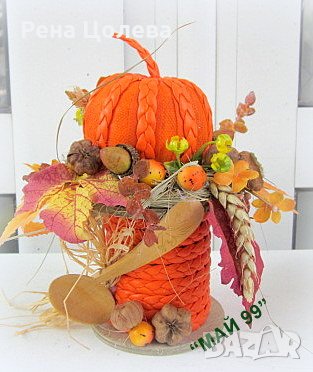 Есенна украса на дървена макара, снимка 2 - Декорация за дома - 41577488