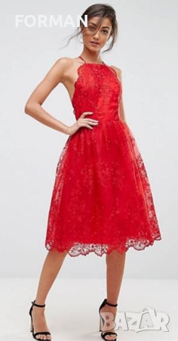НЕВЕРОЯТНО КРАСИВА червена дантелена рокля с отворен гръб , снимка 1