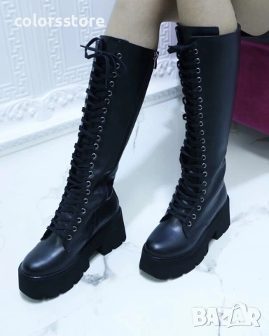 Ботуши на платформа - черна кожа - VR30

