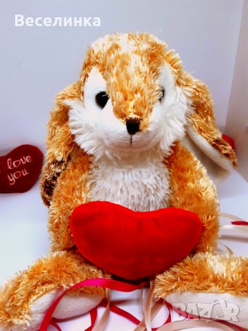 Плюшена играчка заек със сърце за Свети Валентин, снимка 2 - Плюшени играчки - 35716269