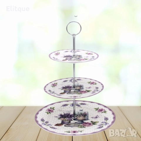 Луксозно плато на 3 етажа, 26см/19см/15см с цветни мотиви, снимка 2 - Други стоки за дома - 52897693