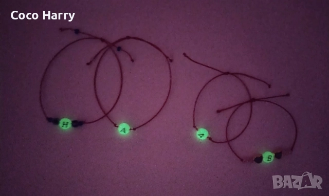 Гривна със светеща буква,червен конец,ръчно изработена, снимка 5 - Гривни - 52875633