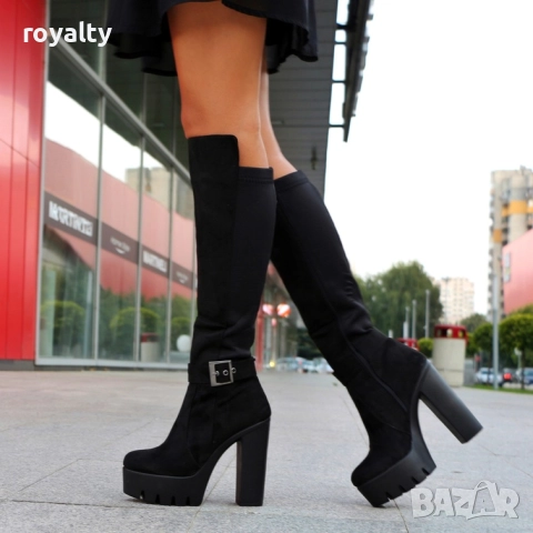 Ботуши на ток - черен велур, снимка 4 - Дамски ботуши - 52468566