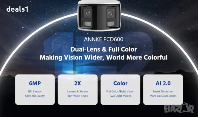 ANNKE FCD600 Bullet Панорамна Външна PoE Охранителна камера с двоен обектив 6MP , снимка 2 - IP камери - 50192508