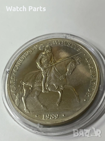 Испания 5 екюта, 1989 г. Чарлз V, снимка 3 - Нумизматика и бонистика - 53122078