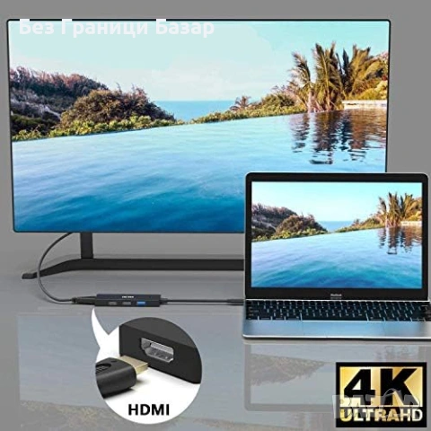Нов хъб USB Type-C HDMI 4K адаптер с USB 3.0 и 2x USB 2.0, снимка 5 - Друга електроника - 53099862