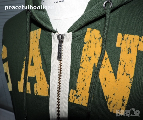 Gant Mens Green Hoodie Full Zip Size L - мъжки суичър с качулка, снимка 4 - Суичъри - 52430235