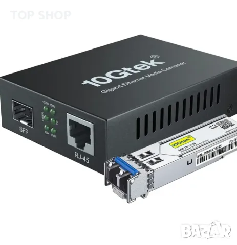 10Gtek Gigabit Ethernet медиен конвертор с 1Gb SFP LX LC Singlemode модул, 10/100/1000M RJ45 до 1000