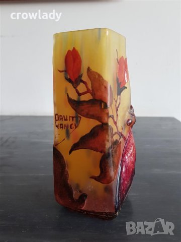 Красива ваза НАНСИ DAUM NANCY сецесион с пеперуда реплика, снимка 8 - Вази - 40890601