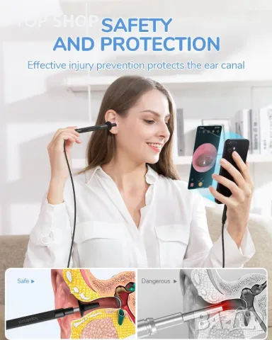ScopeAround Камера за уши с отоскоп, за отстраняване на ушна кал, съвместим с iPhone 15/ Android, снимка 4 - Тримери - 49333002