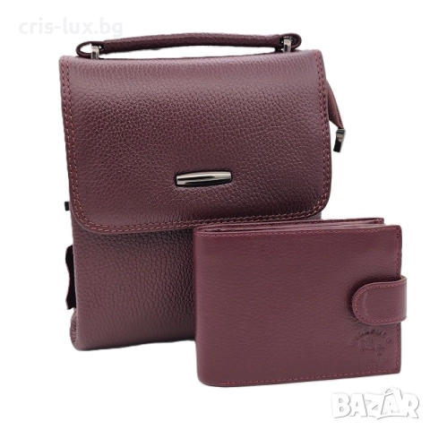 Подаръчен комплект за мъж – бордо чанта и портфейл от естествена кожа Will Polo-MPK-043, снимка 1