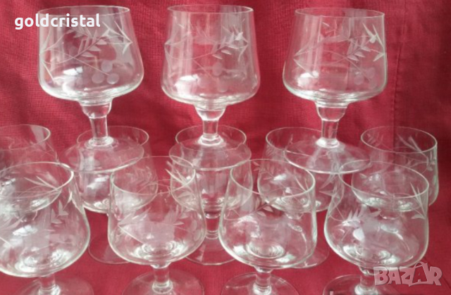 Ретро стъклени чаши гравирани, снимка 5 - Антикварни и старинни предмети - 18918918