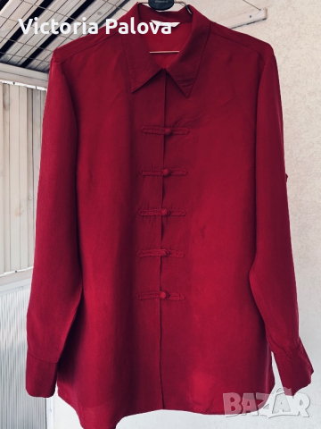 Риза/блуза vintage 100% cupro, цвят малина, снимка 8 - Ризи - 44829409