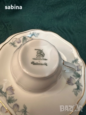 Костен порцелан-троен сет за кафе Чехословакия, Бохемия, снимка 6 - Сервизи - 52979549