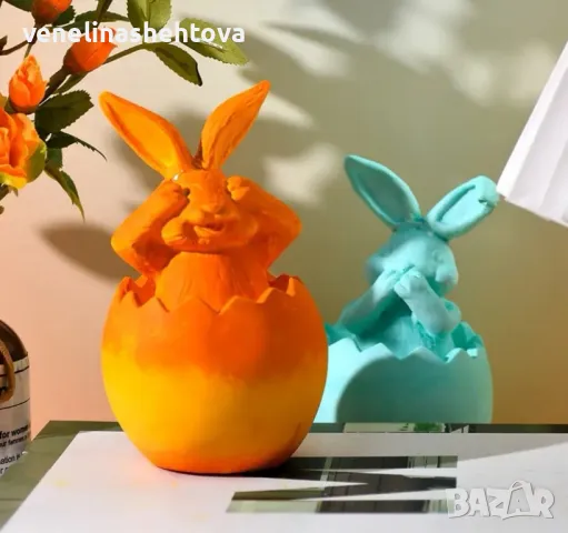 3D Три модела Великденски заек зайче в яйце Силиконов молд форма калъп за свещи гипс сапун , снимка 4 - Форми - 48503313