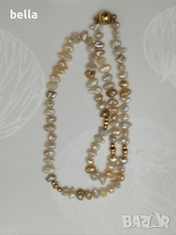 Елегантно перлено колие със перли Keshi, закопчалка сребро с позлата -магнитна,925 и 8 карата злато, снимка 8 - Антикварни и старинни предмети - 50625635