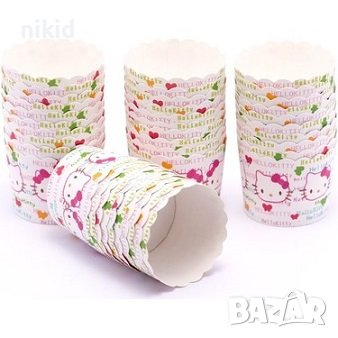 Хелоу Коте Кити Hello Kitty 10 бр бели кошнички декори украса декорация за мъфини кексчета парти