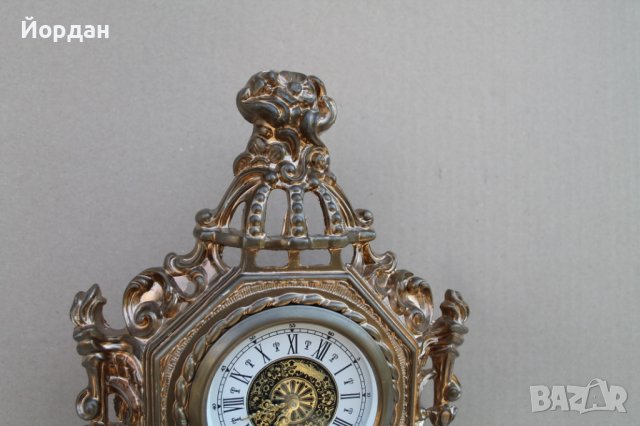 Немски механичен часовник бронз с позлата, снимка 2 - Антикварни и старинни предмети - 41374315