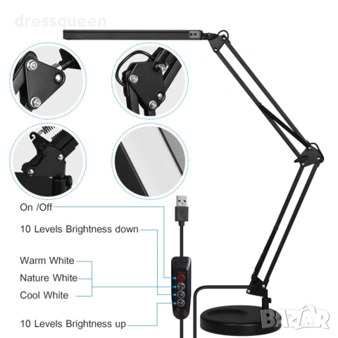 4441 Универсална LED лампа 2-в-1: Със стойка и щипка за всяко бюро, шкаф или легло, снимка 2 - Настолни лампи - 53636319