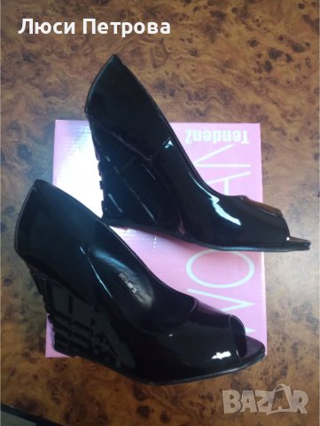 Нови черни обувки лак 38 номер, снимка 6 - Дамски обувки на ток - 40437633