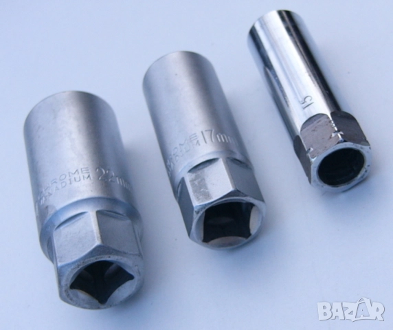 Дълбока Проходна ВЛОЖКА 15 17 22 мм Кв.1/2“ с Шестостен Камък за Ключ Върток Тресчотка Гедоре БАРТЕР, снимка 3 - Други инструменти - 51763501