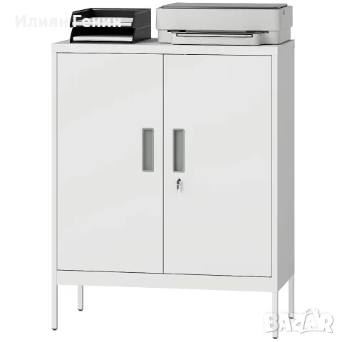 HOMCOM Заключващ се стоманен шкаф с 2 врати, офис шкаф, снимка 4 - Шкафове - 56240928