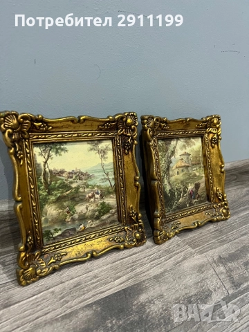 Малка антикварна картина, комплект от четири, снимка 9 - Картини - 52814261