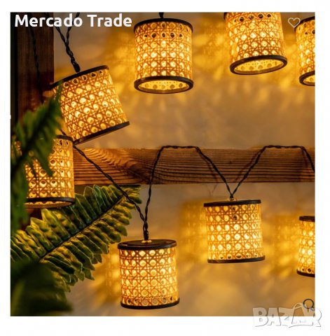 Декоративен гирлянд Mercado Trade, Соларни лампи, Ратанови фенери, 10 бр