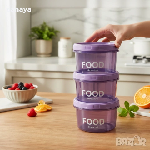 6395 Комплект кутии за храна пластмасови буркани за съхранение, 1000 ml, 3 броя, снимка 3 - Кутии за храна - 53411256