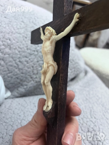 Античен кръст от дърво с фигура на Христос от резбована слонова кост, снимка 6 - Антикварни и старинни предмети - 52975624